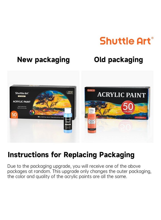 Shuttle Art Acrylic Paint 50 Colors Acrylic Paint Set 2Oz/60Ml Bottles Rich Pigments Water Proof Premium Acrylic Paints For Artists Beginners And Kids On Canvas Rocks Wood Ceramic Fabric - Image 2
