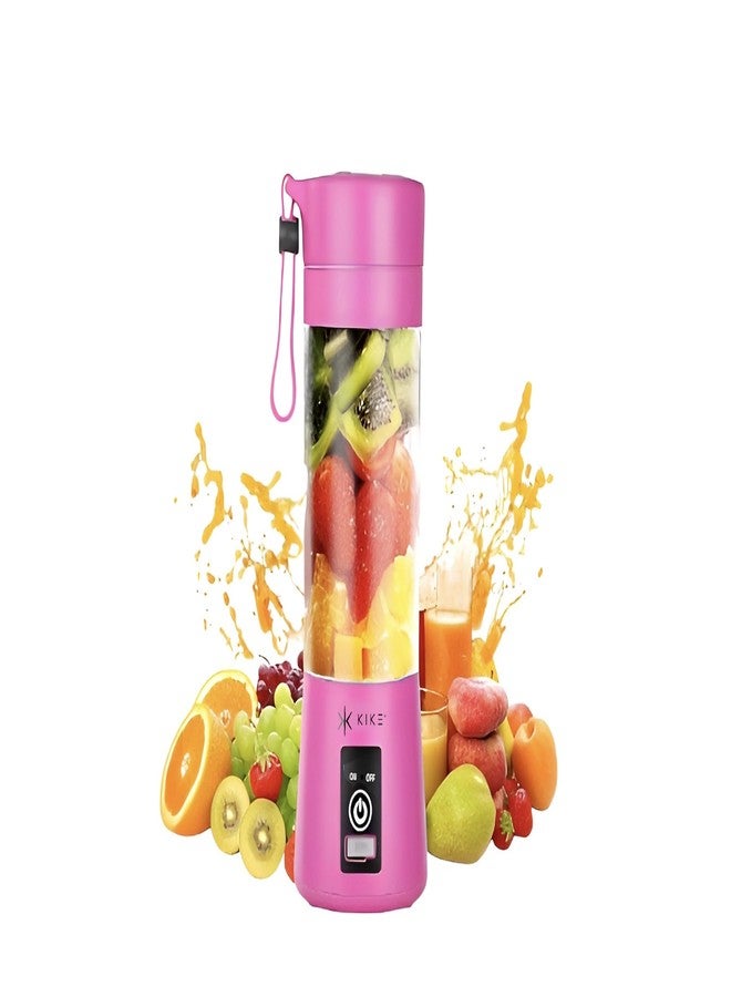KIKE Portable Blender, Personal Blender for Shakes and Smoothies with 6 Blades and 16oz, USB Rechargeable, Travel Cup and Lid, Juices, Baby Food, Heavy Duty and Food Processor (PINK) - Image 1
