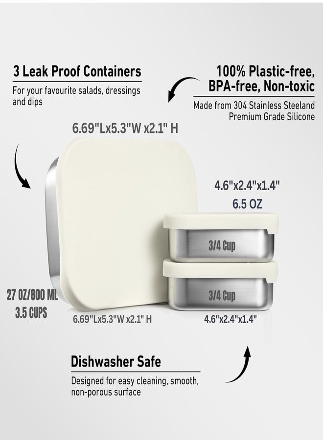 Modaniam Leak proof Stainless Steel Lunch Box Containers, Stainless Steel Bento Box , Metal Lunch Box Container , Sandwich and snack storage, Meal prep, Korean style,Small Vanilla ( 1 x 27oz + 2 x 6.5 OZ ) - Image 3