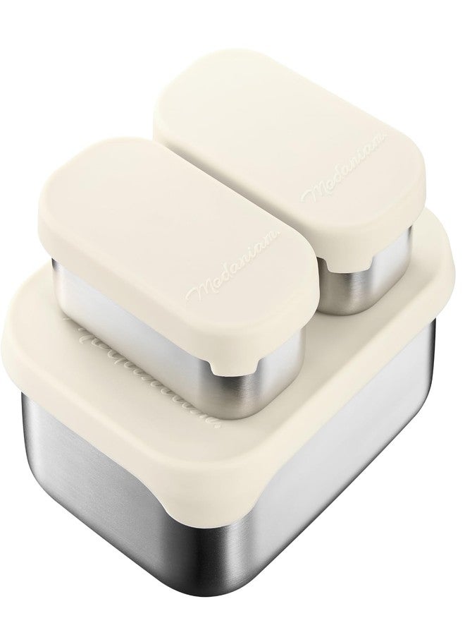 Modaniam Leak proof Stainless Steel Lunch Box Containers, Stainless Steel Bento Box , Metal Lunch Box Container , Sandwich and snack storage, Meal prep, Korean style,Small Vanilla ( 1 x 27oz + 2 x 6.5 OZ ) - Image 1