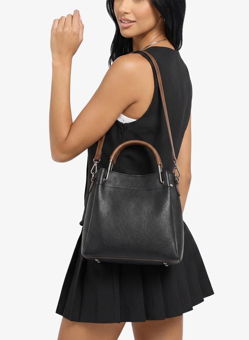 Black Bucket Bag With Top Handle And Strap