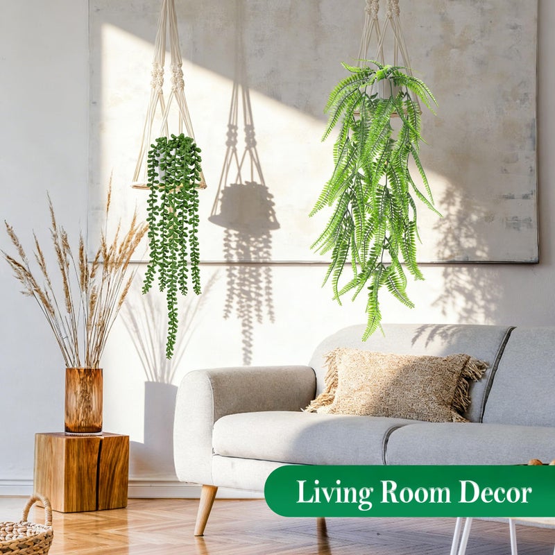 Der Rose 8Pcs Fake Plants Hanging Artificial Ivy Vine Faux Eucalyptus Hanging Plants for Home Boho Wall Shelf Indoor Outdoor Decor (White Pots) - Image 5