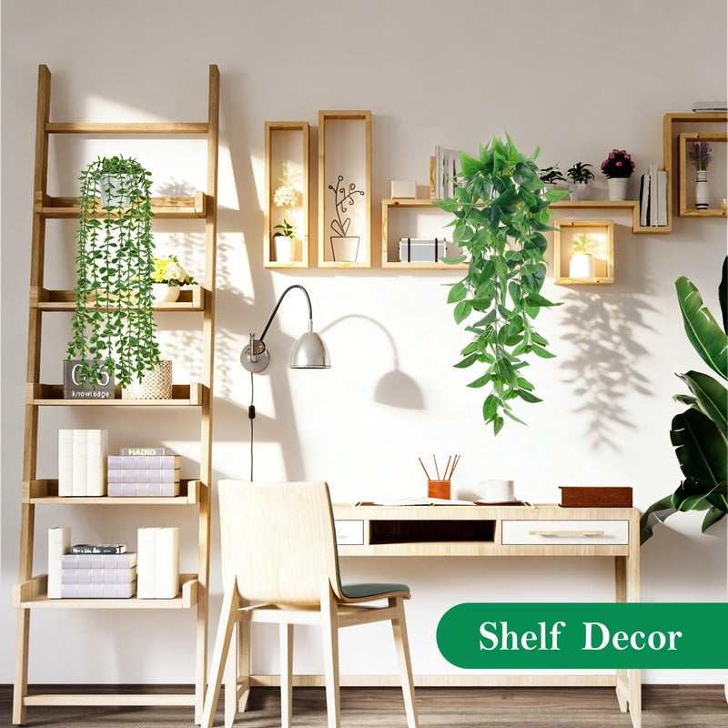 Der Rose 8Pcs Fake Plants Hanging Artificial Ivy Vine Faux Eucalyptus Hanging Plants for Home Boho Wall Shelf Indoor Outdoor Decor (White Pots) - Image 4