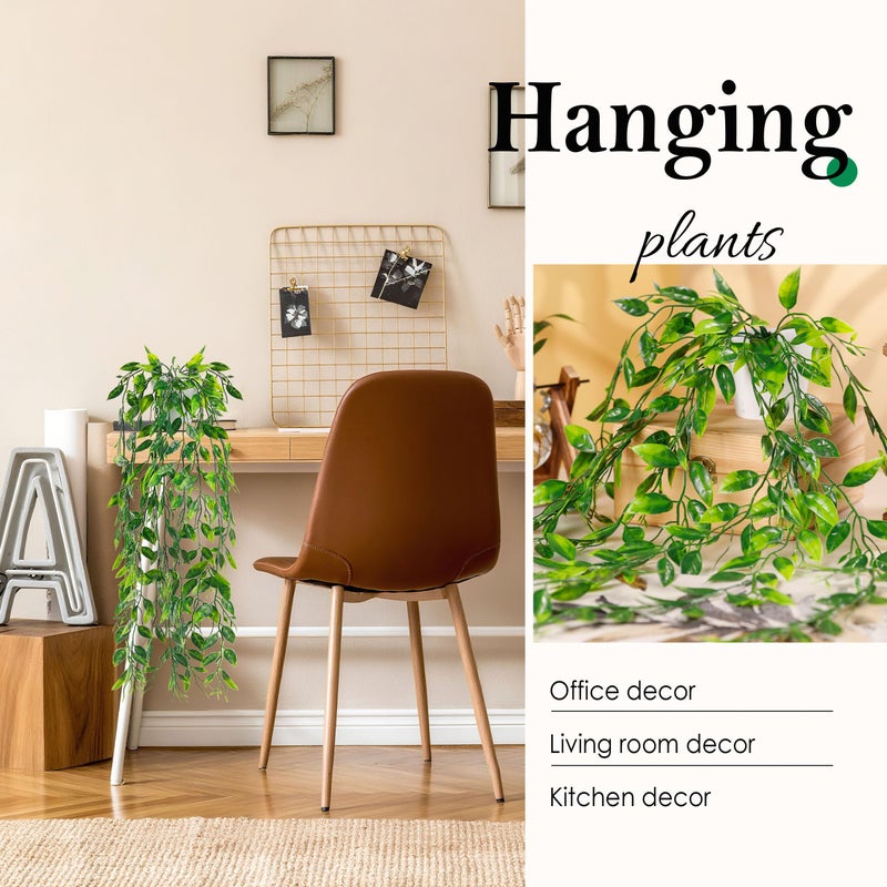 Der Rose 8Pcs Fake Plants Hanging Artificial Ivy Vine Faux Eucalyptus Hanging Plants for Home Boho Wall Shelf Indoor Outdoor Decor (White Pots) - Image 2