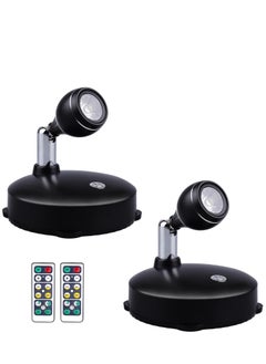 Furtey 2Pcs Wireless Spotlight for Indoor, Battery Operated LED Spotlight with Dimmable Rotatable Timer Uplight Mini Accent Lights with Remote for Wall Display Plants Painting Artwork Closet Natural White  - Image 1