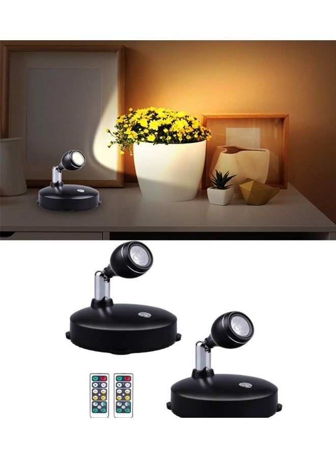 Furtey 2Pcs Wireless Spotlight for Indoor, Battery Operated LED Spotlight with Dimmable Rotatable Timer Uplight Mini Accent Lights with Remote for Wall Display Plants Painting Artwork Closet Natural White - Image 1