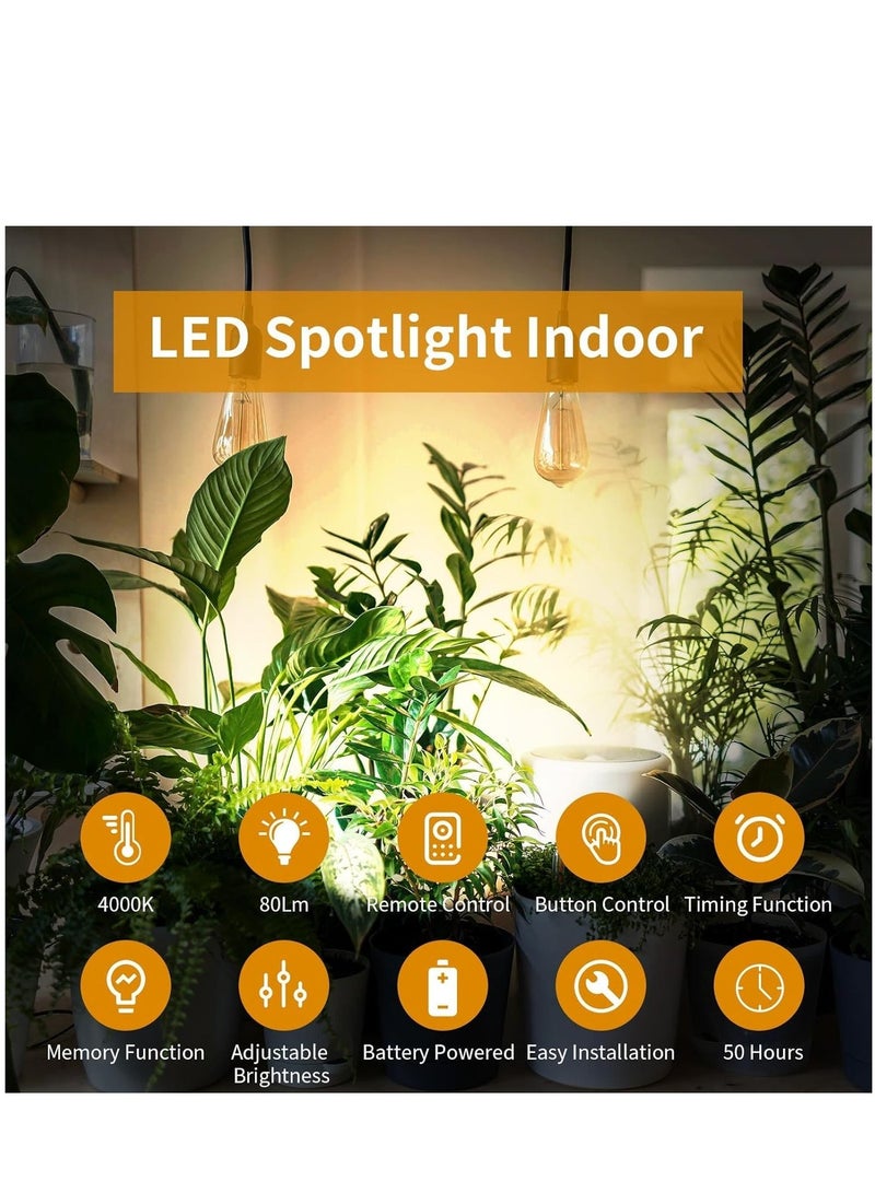 Furtey 2Pcs Wireless Spotlight for Indoor, Battery Operated LED Spotlight with Dimmable Rotatable Timer Uplight Mini Accent Lights with Remote for Wall Display Plants Painting Artwork Closet Natural White - Image 3