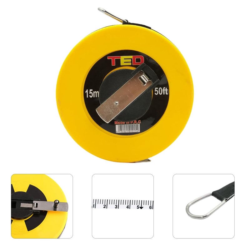 تيد شريط قياس من الألياف الزجاجية من TED مع علبة ABS متينة - شريط قياس يدوي قابل للسحب مع مقياس متري وإمبراطوري، شريط قياس للمسافات الطويلة لأعمال البناء والمسح وتنسيق الحدائق والأعمال الخارجية - Image 5