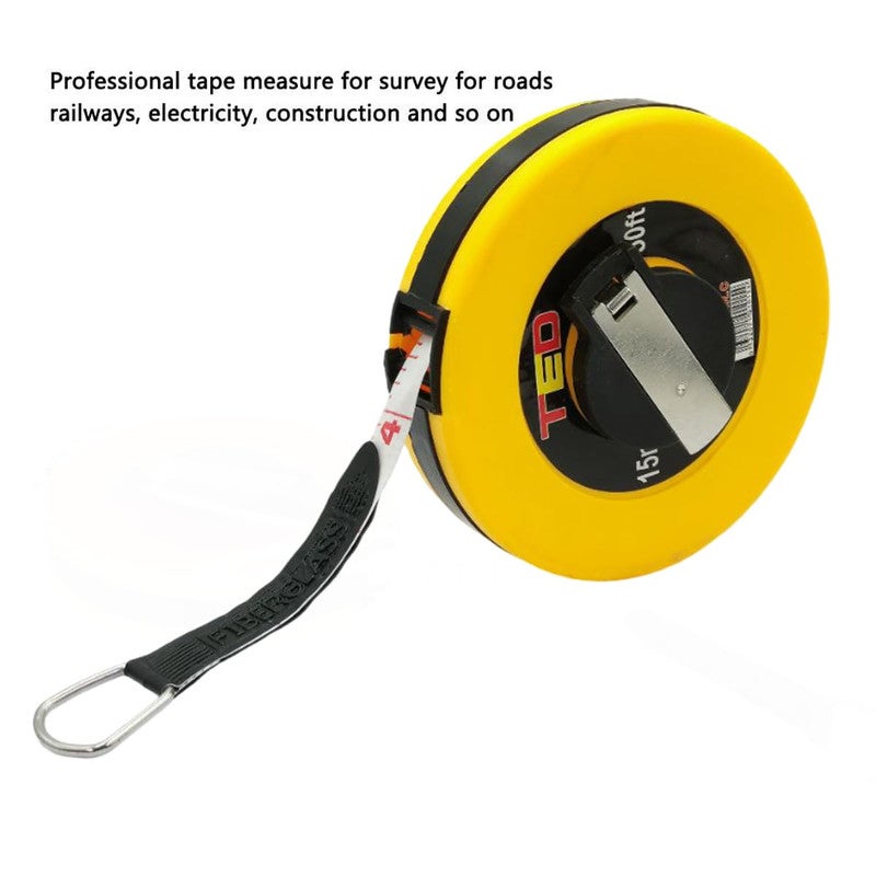 تيد شريط قياس من الألياف الزجاجية من TED مع علبة ABS متينة - شريط قياس يدوي قابل للسحب مع مقياس متري وإمبراطوري، شريط قياس للمسافات الطويلة لأعمال البناء والمسح وتنسيق الحدائق والأعمال الخارجية - Image 4