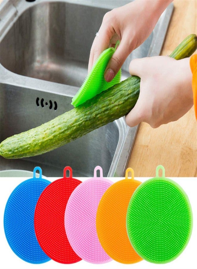 Crownish Silicone Washing Sponge Antibacterial Silicone Dish Scrubber Fruit and Vegetable Washing Brush Round Scrubber Pad Multipurpose Silicone Dishwashing Tools for Kitchen(2 psc) - Image 2