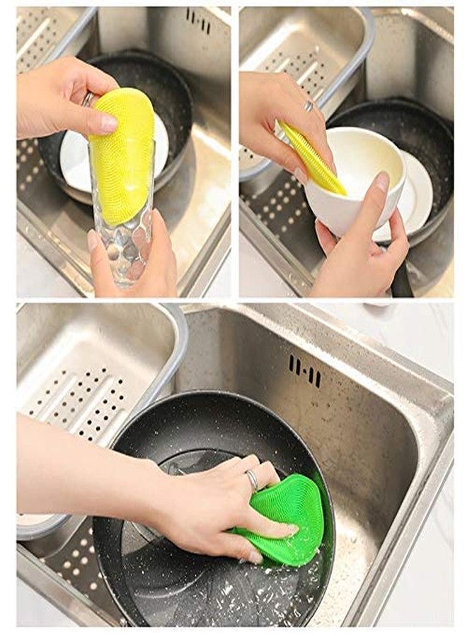 Crownish Silicone Washing Sponge Antibacterial Silicone Dish Scrubber Fruit and Vegetable Washing Brush Round Scrubber Pad Multipurpose Silicone Dishwashing Tools for Kitchen(2 psc) - Image 3