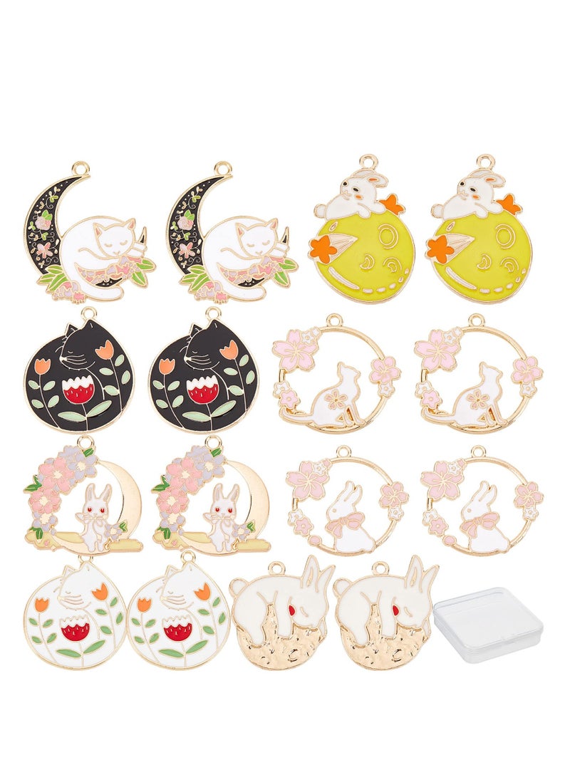 Excefore Bracelet Charms, 32pcs Cartoon Styles Flower Kawaii Sakura Pendants Enamel Rabbit Charms for Jewelry Making Necklace Bracelet Earring Findings Alloy - Image 1