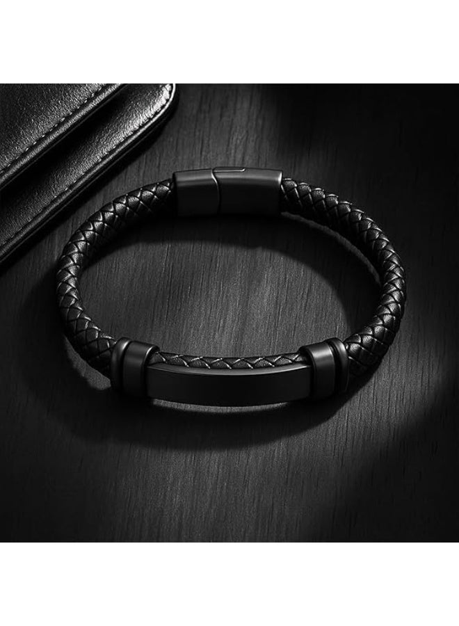 Luckam Braided Leather Bracelet for Men, Black Leather with Stainless Steel Clasp, Stylish Infinity Cuff Bracelet, Wristband Gift for Men, 21cm / 8.26 inches - Image 5