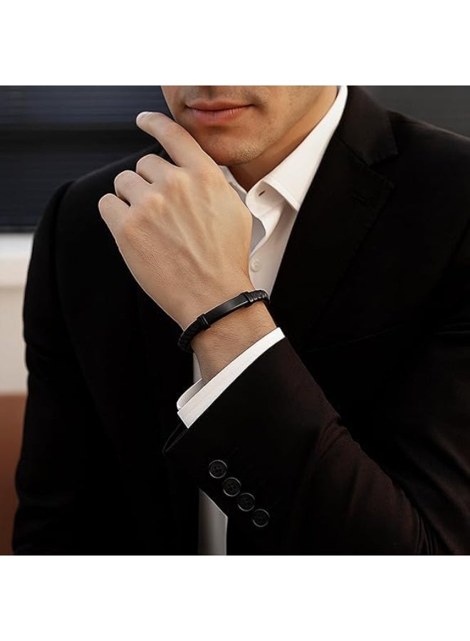 Luckam Braided Leather Bracelet for Men, Black Leather with Stainless Steel Clasp, Stylish Infinity Cuff Bracelet, Wristband Gift for Men, 21cm / 8.26 inches - Image 2