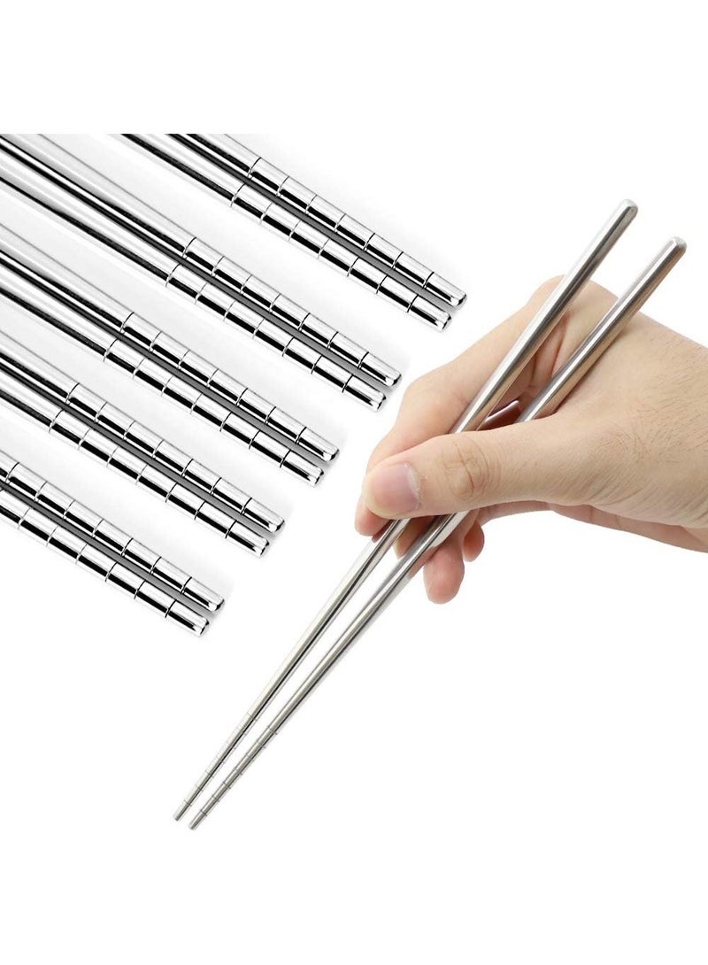 مجموعة هدايا من 5 أزواج من أعواد تناول الطعام المصنوعة من الفولاذ المقاوم للصدأ متعددة الألوان وقابلة لإعادة الاستخدام وخفيفة الوزن من المعدن 304 مربعة الشكل وخفيفة الوزن وغير قابلة للانزلاق وآمنة للاستخدام في غسالة الأطباق (فضية مجوفة) - Image 1