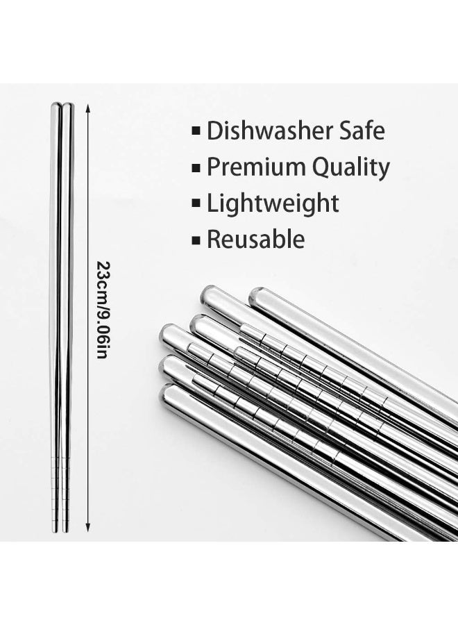 مجموعة هدايا من 5 أزواج من أعواد تناول الطعام المصنوعة من الفولاذ المقاوم للصدأ متعددة الألوان وقابلة لإعادة الاستخدام وخفيفة الوزن من المعدن 304 مربعة الشكل وخفيفة الوزن وغير قابلة للانزلاق وآمنة للاستخدام في غسالة الأطباق (فضية مجوفة) - Image 2