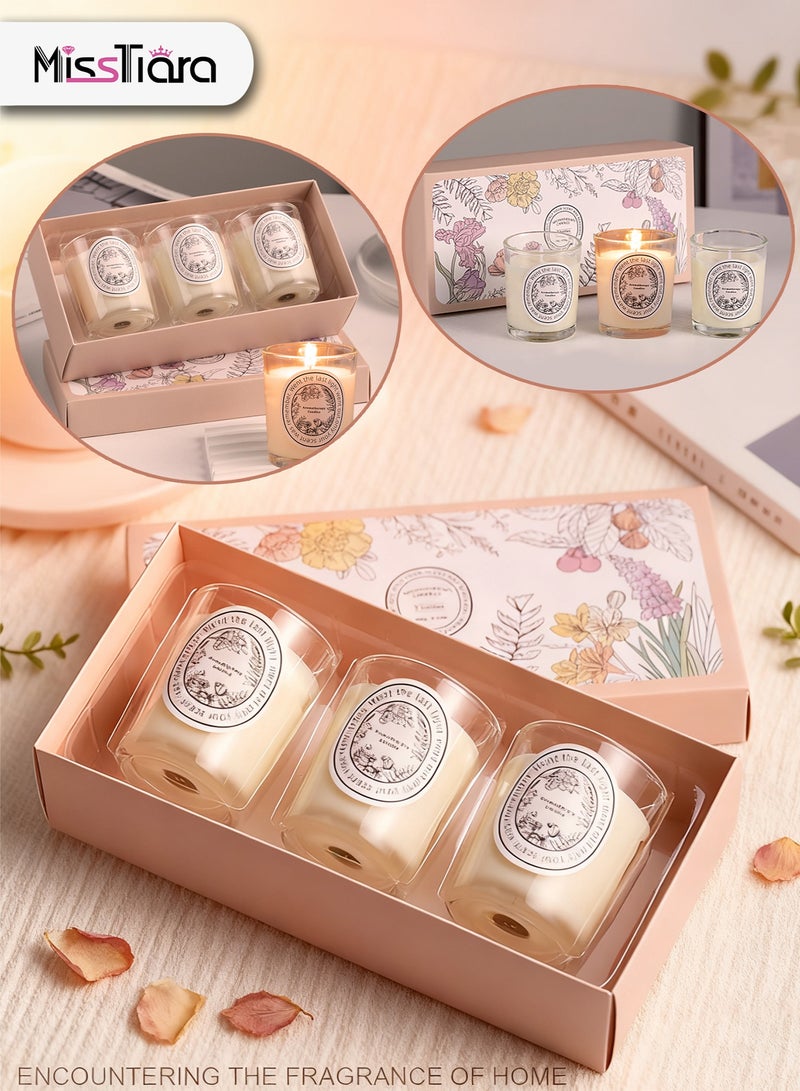 مس تيارا مجموعة هدايا شموع معطرة، مجموعة من 3 شموع معطرة، بثلاث روائح مختلفة، شموع معطرة من شمع الصويا، هدايا لعيد الأضحى، شموع عطرية، هدايا لذكرى الزواج، أعياد الميلاد، الحمامات، المنتجعات الصحية، التأمل، شموع برائحة الزهور، صندوق هدايا من التوابل الطبيعية 100% - Image 1