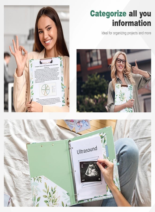 Ospelelf Binder 3 Ring 1 Inch, Green Floral Round Ring Clipboard Binder for Letter Size Paper with 5 Tab Dividers, for School and Office Supplies - Image 4