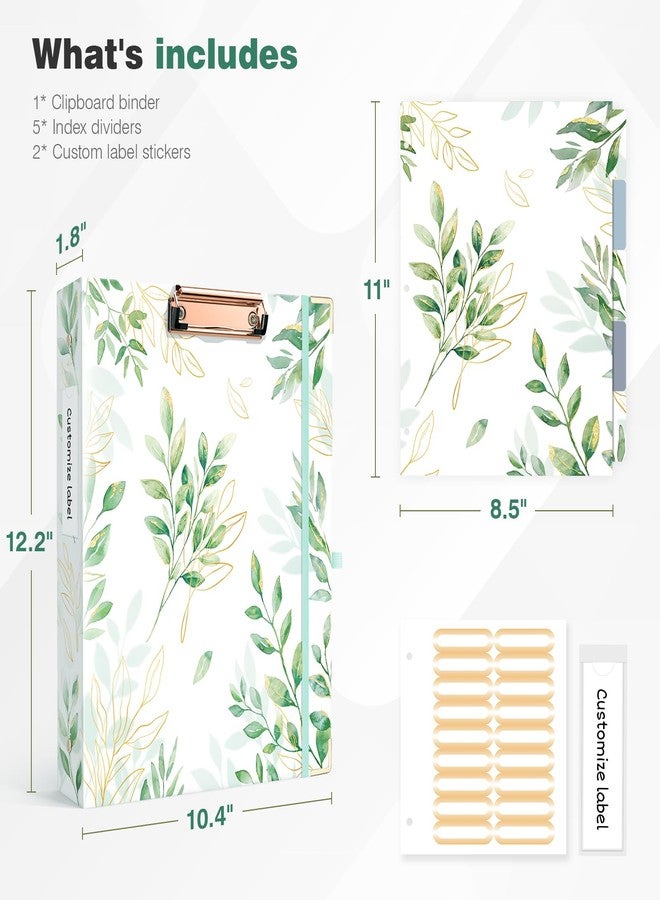 Ospelelf Binder 3 Ring 1 Inch, Green Floral Round Ring Clipboard Binder for Letter Size Paper with 5 Tab Dividers, for School and Office Supplies - Image 2