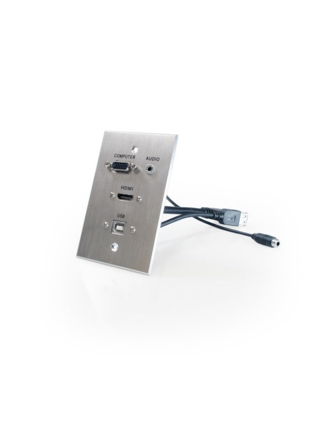 iview HDMI, VGA, 3.5mm Audio, USB-B to USB-A Pass Through Single Gang Wall Plate with Pigtails - Aluminum - Image 1