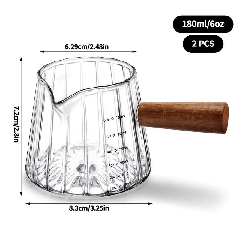 Aecsze 2 PCS Espresso Measuring Cup 6 Oz, Espresso Glass Cups with Wood Handle, Milk Frothing Cup, Espresso Cup for Coffee, Milk, Tea or Maple Syrup Serving - Image 2
