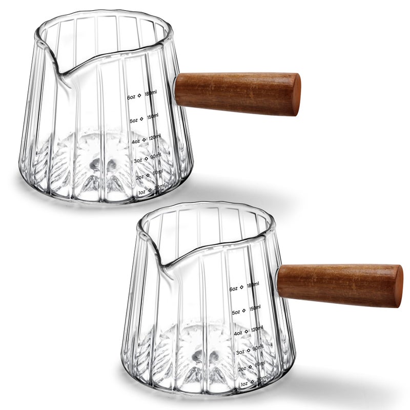 Aecsze 2 PCS Espresso Measuring Cup 6 Oz, Espresso Glass Cups with Wood Handle, Milk Frothing Cup, Espresso Cup for Coffee, Milk, Tea or Maple Syrup Serving - Image 1