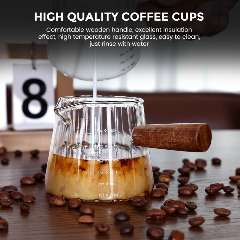 Aecsze 2 PCS Espresso Measuring Cup 6 Oz, Espresso Glass Cups with Wood Handle, Milk Frothing Cup, Espresso Cup for Coffee, Milk, Tea or Maple Syrup Serving - Image 3
