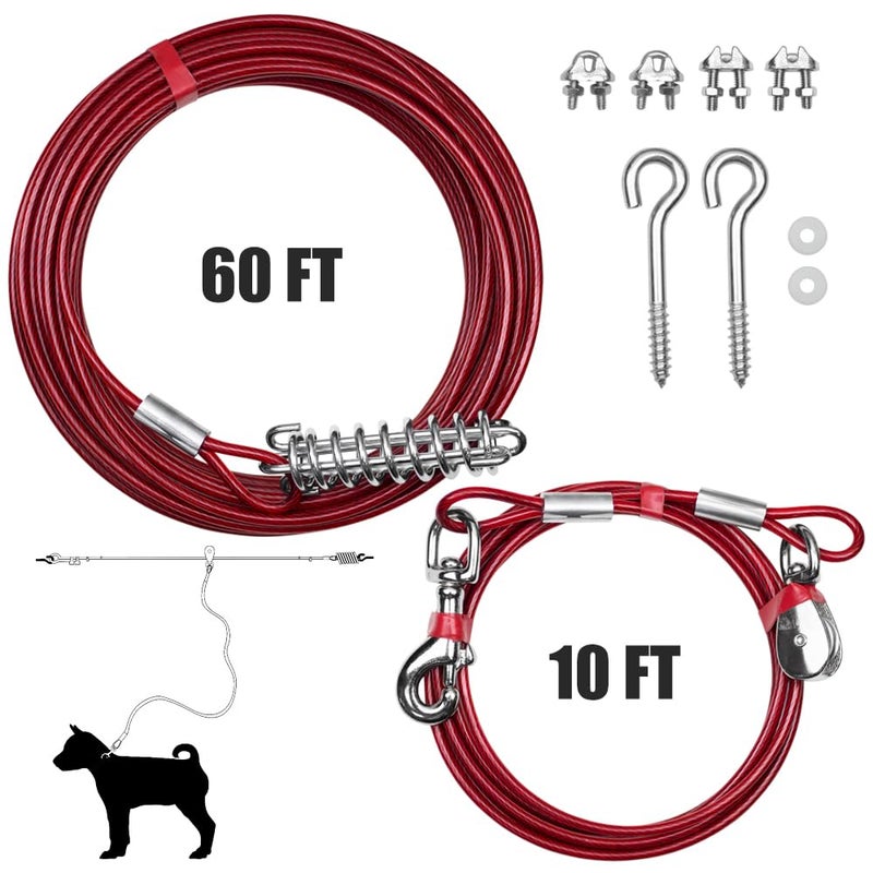 BV 60ft Aerial Pet Trolley System with 10ft Pulley Lead - Heavy Duty Dog Tie Out for Yard up to 125 lbs, Reflective Run Cable (Not a Leash, Bare End) - Image 2