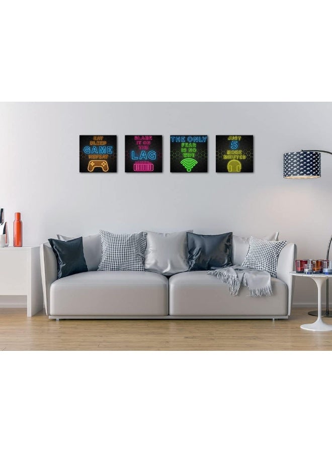 Biufo Game Quotes Canvas Wall Art Gamer Room Decor Gaming Icons Print Pictures for Teen Boys Bedroom Playroom (Black F, Small) - Image 3