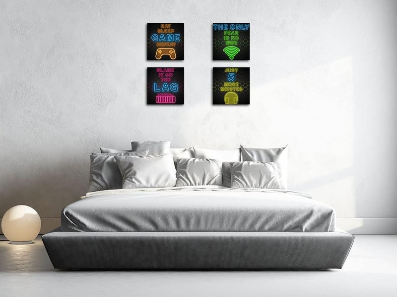 Biufo Game Quotes Canvas Wall Art Gamer Room Decor Gaming Icons Print Pictures for Teen Boys Bedroom Playroom (Black F, Small) - Image 4