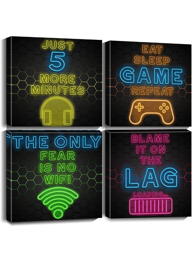 Biufo Game Quotes Canvas Wall Art Gamer Room Decor Gaming Icons Print Pictures for Teen Boys Bedroom Playroom (Black F, Small) - Image 1
