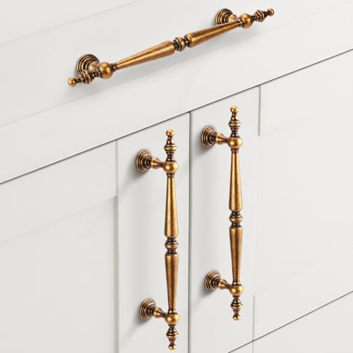 Shimeyao 10 Pack Antique Brass Cabinet Pulls 5128mm Hole Center Vintage Cabinet Pulls Handles Drawer Handles Closet for Kitchen Bathroom Drawer Dresser Pull Hardware Hole Center - Image 1