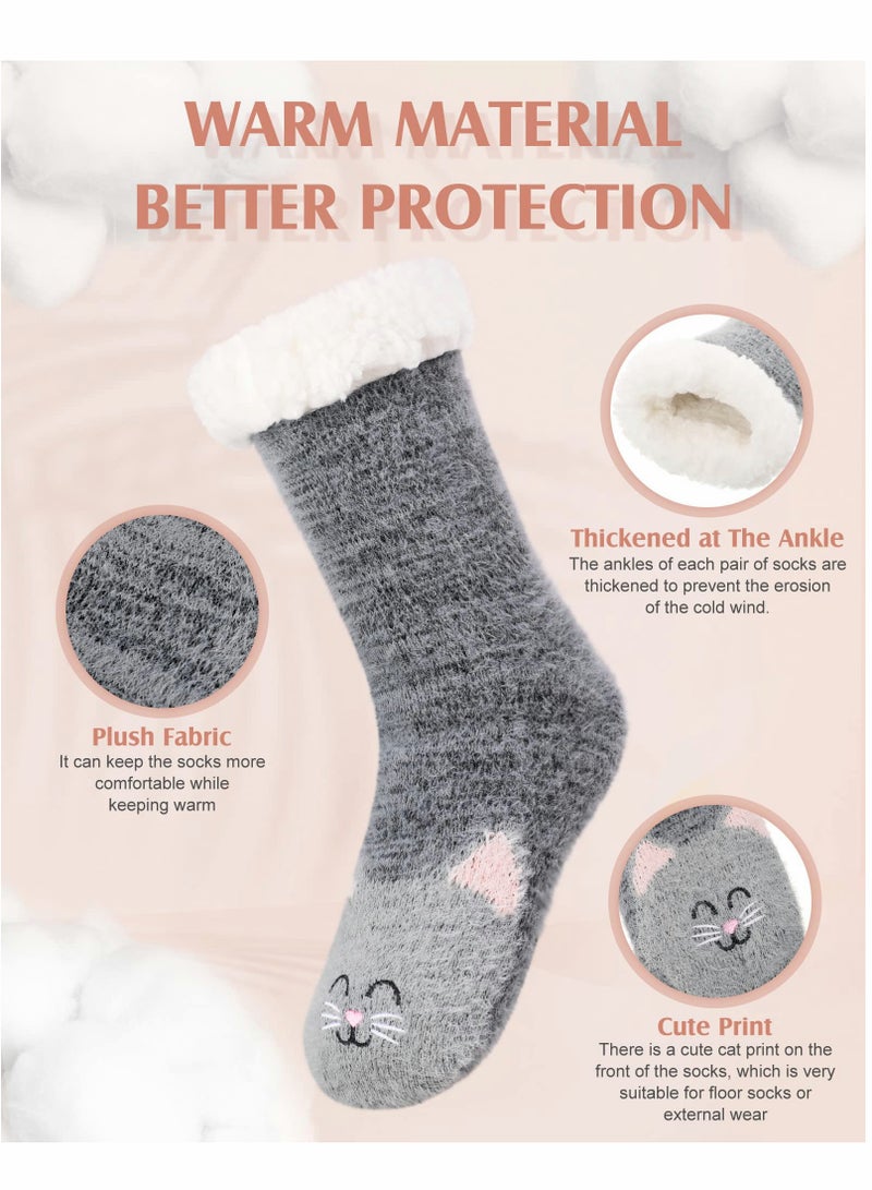 SOLARAE Slipper Socks Cute Warm Cosy Fluffy Socks Thick Cozy Socks Ladies Bed Socks Cabin Warm Socks, Non Slip Fluffy Socks Fleece Cute Warm Cosy Winter Gifts for Women and Girls - Image 4