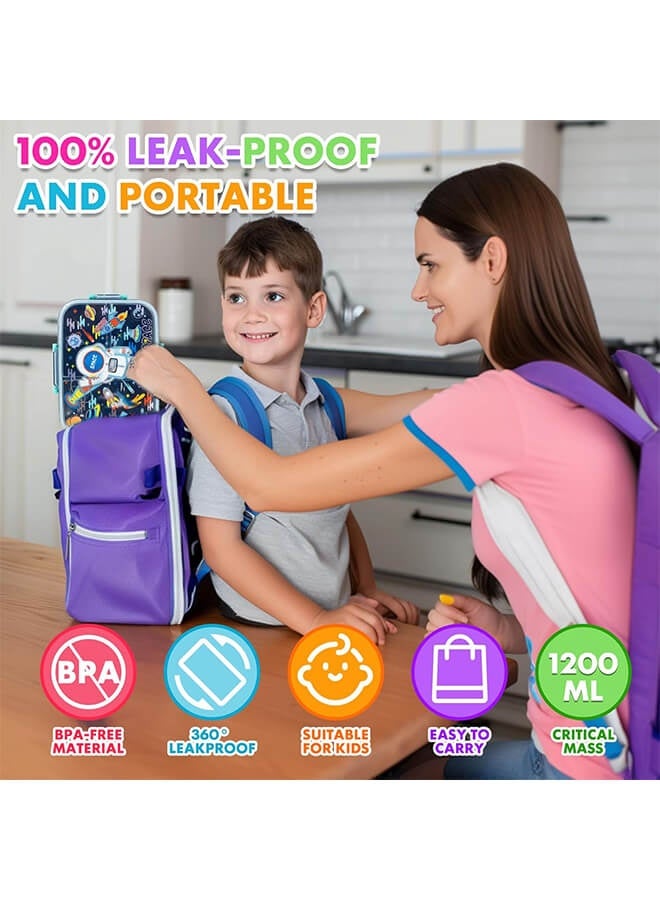 hibobi Kids Bento Lunch Box - Astronaut Blue, Microwave/Dishwasher Safe - Image 2