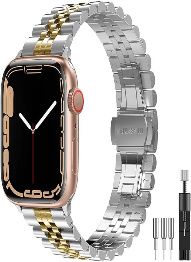 Diruite - Diruite For Apple Watch 49 mm 45 mm 44 mm 42 mm 41 mm 40 mm 38 mm, Stainless Steel Electroplate Watchband with Double Deployment Clasp for Apple Watch Ultra/Series 8/7/6/5/4/SE/SE 2 Straps - Image 1
