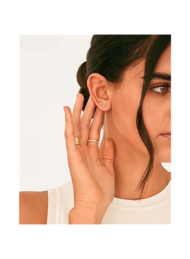 PAVOI 14K Gold Plated 925 Sterling Silver Post Threader Earrings for Women - Minimalist Gold Chain Earrings Double Piercings - Dangle Twist Wavy - Image 2