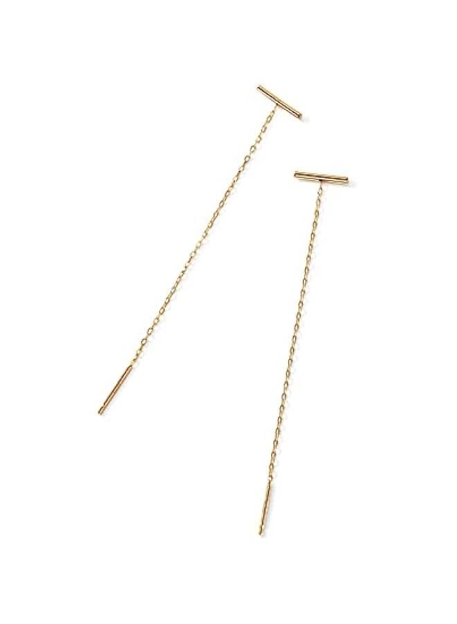 PAVOI 14K Gold Plated 925 Sterling Silver Post Threader Earrings for Women - Minimalist Gold Chain Earrings Double Piercings - Dangle Twist Wavy - Image 3