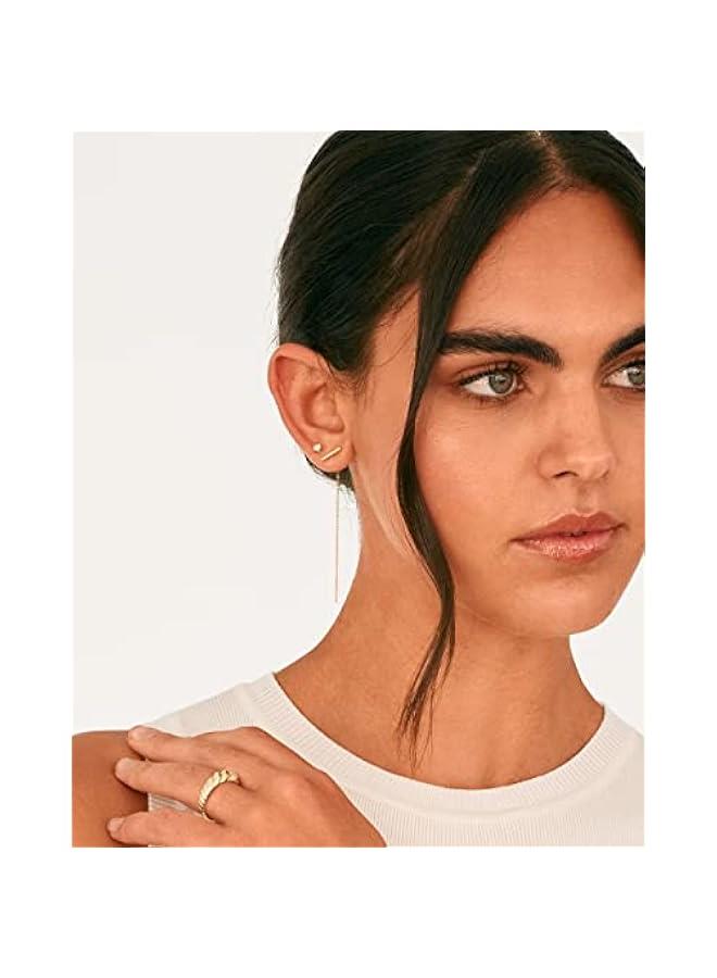 PAVOI 14K Gold Plated 925 Sterling Silver Post Threader Earrings for Women - Minimalist Gold Chain Earrings Double Piercings - Dangle Twist Wavy - Image 5