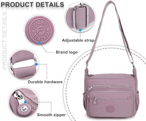 Pealwel Women Shoulder Handbag Roomy Multiple Pockets Bag Ladies Crossbody Purse Tote Top Handle Satchel(Pink) - Image 4