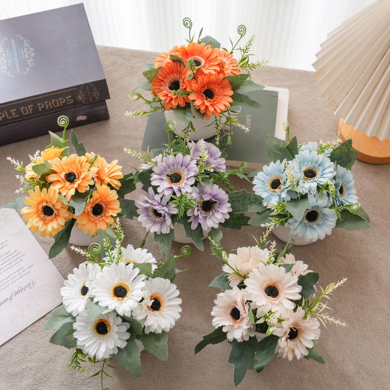 LUEUR Artificial Flowers with Ceramic Pot â€“ Farmhouse Spring Decor, 6PCS Multiâ€‘Color Fake Sunflowers in Vase, Faux Floral Arrangements for Living Room,Coffee Table, Shelf, Office - Image 3