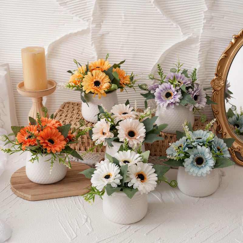 LUEUR Artificial Flowers with Ceramic Pot â€“ Farmhouse Spring Decor, 6PCS Multiâ€‘Color Fake Sunflowers in Vase, Faux Floral Arrangements for Living Room,Coffee Table, Shelf, Office - Image 4