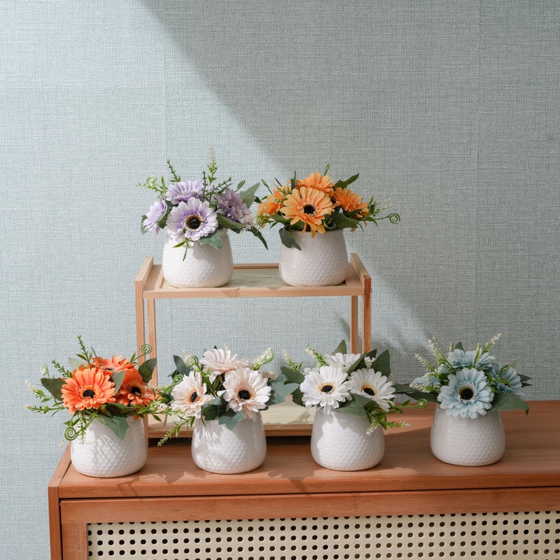 LUEUR Artificial Flowers with Ceramic Pot â€“ Farmhouse Spring Decor, 6PCS Multiâ€‘Color Fake Sunflowers in Vase, Faux Floral Arrangements for Living Room,Coffee Table, Shelf, Office - Image 5