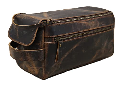 jaald Mens Genuine Leather Toiletry Bag Waterproof Shower Kit Shaving Bags And Grooming For Travel Groomsmen Gift Men Women Hanging Zippered Makeup Bathroom Cosmetic Pouch Case Make Up kit - Image 1
