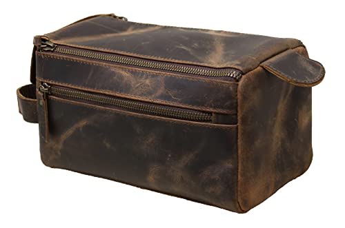 jaald Mens Genuine Leather Toiletry Bag Waterproof Shower Kit Shaving Bags And Grooming For Travel Groomsmen Gift Men Women Hanging Zippered Makeup Bathroom Cosmetic Pouch Case Make Up kit - Image 3