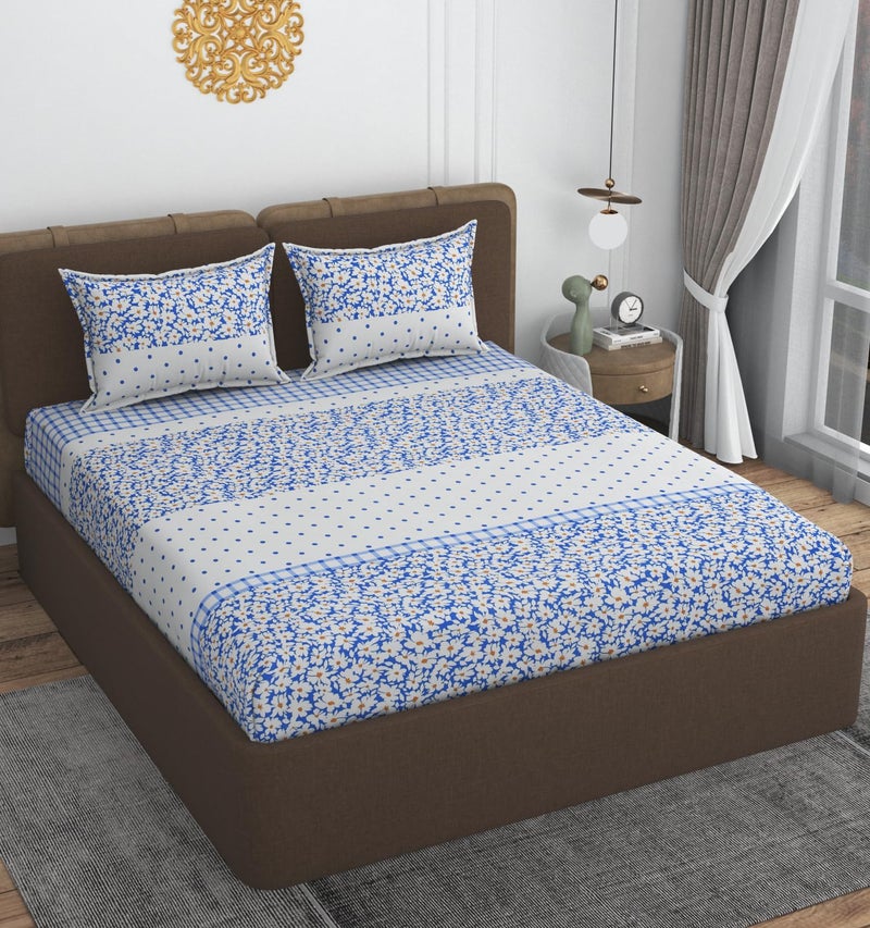 VOMZER 300 TC Elastic Fitted Bedsheets Queen Size with 2 Pillow Covers | Double Bed with All Around Elastic, Size 72x 78 x 10 Inches King Fitted (White Lily) - Image 2