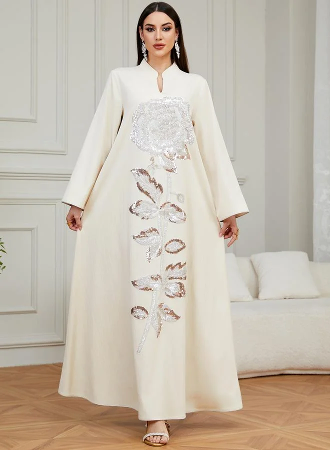 Take Two Cream Sequin Embroidered Jalabiya