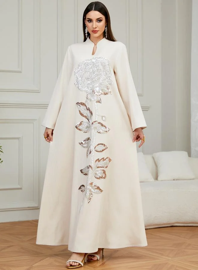 Take Two Cream Sequin Embroidered Jalabiya