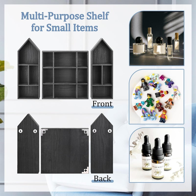 Ikee Design 3 Pcs Set Wooden Shadow Cubby Box Display Shelf Organizer Storage Shadow Box for Collectibles, Mini Figures, 17 compartments, Black Color, 22.8W x 2.4D x 15.7H in - Image 3