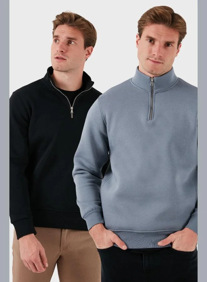 Buratti  Buratti Cotton Regular Fit Stand-Up Collar 2-Pack Men's Sweatshirt 59052592S2 for Men | Best Price UAE