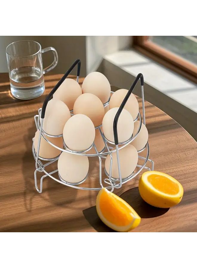 2pcs Stainless Steel Foldable Egg Steamer Rack With Handle 3 Tier Tripod Design For Pressure Cooker Secure And Easy To Clean Kitchen Gadget For Perfectly Cooked Eggs Pressure Cooker Accessory Sleek Metal Finish - Image 1